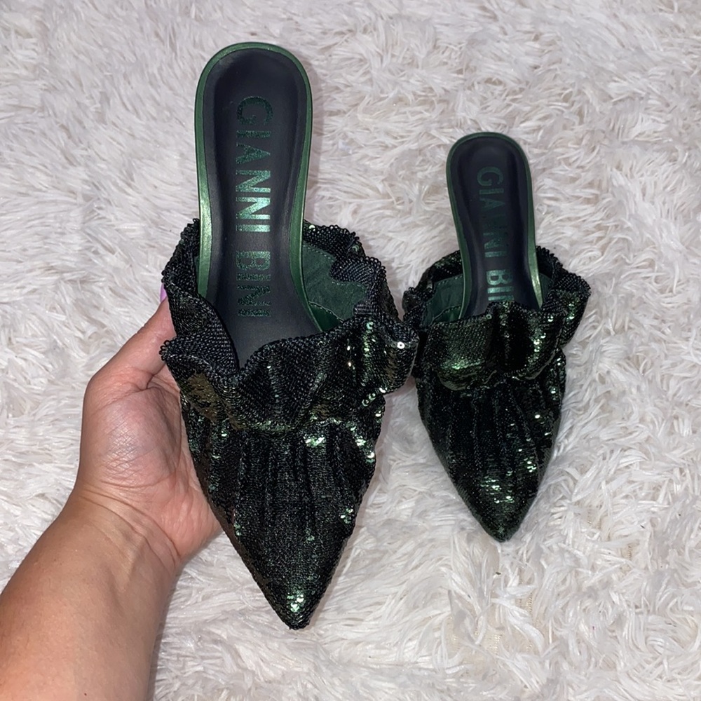 Gianni Bini Rossellini Olive Green Sparkly Mules